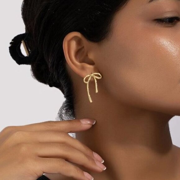 Jewelry - NEW gold coquette bow earrings, gold bow jewelry, gold stud earrings, boho